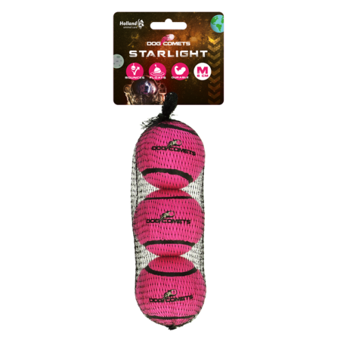 Dog Comets Starlight Tennisbal M Roze (3-pack)