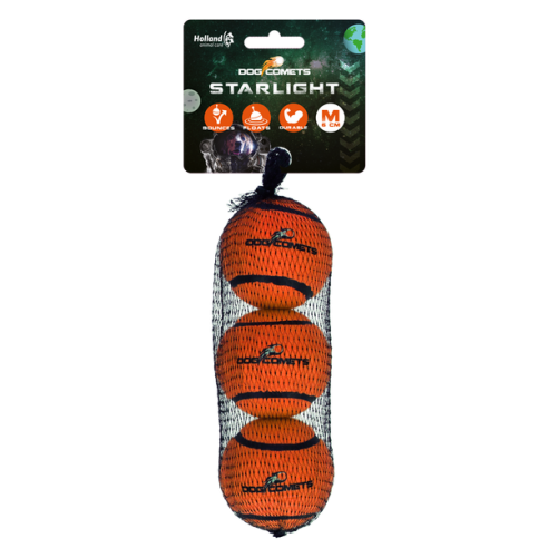 Dog Comets Starlight Tennisbal M Oranje (3-Pack)