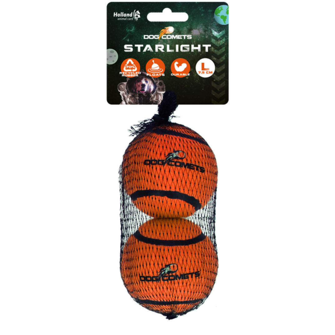 Dog Comets Starlight Tennisbal L Oranje (2-pack)