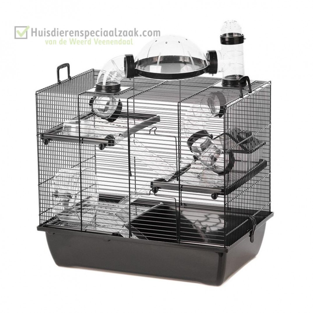 Knaagdieren kooi Rufus, zwart van kleur, geschikt voor dwerghamsters en muizen.