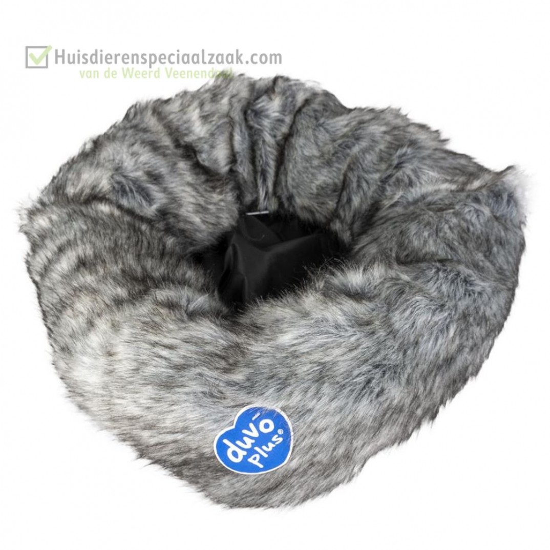 Donut bed langhaar grijs pluche mand zacht kleur grijs
