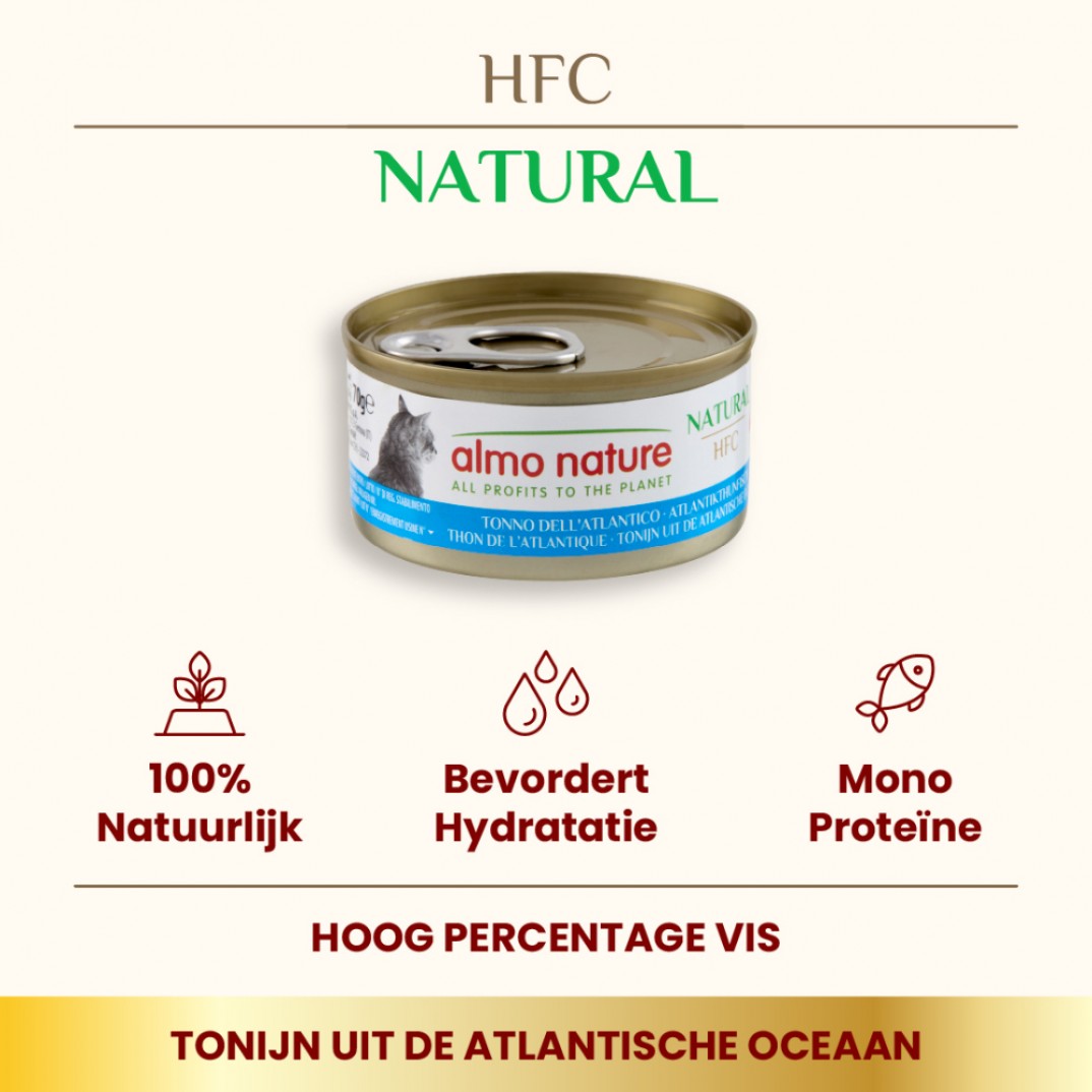 Almo Nature HFC Natural Atlantische Tonijn 70 gram aanvullend natvoer voor katten