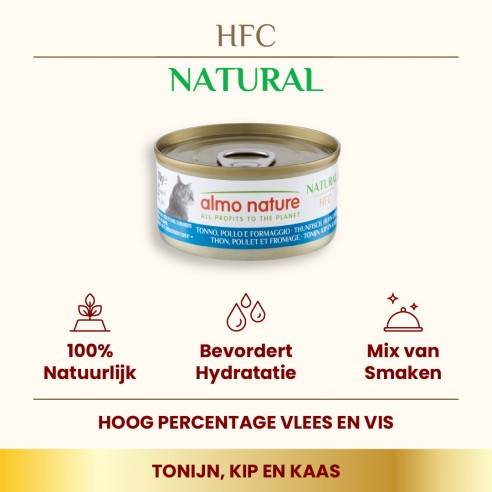 Almo Nature HFC  Natural tonijn, Kip en Kaas 70g