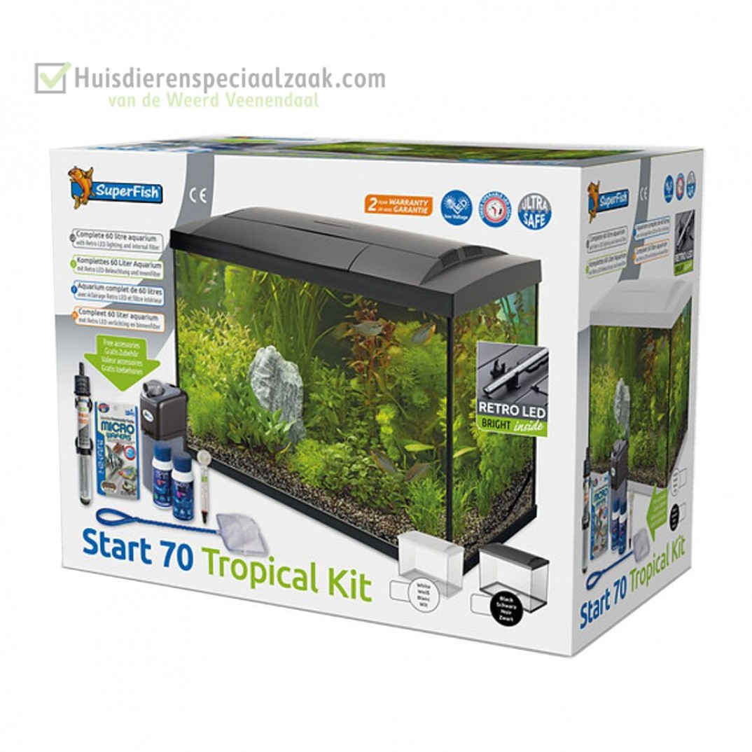 Superfish starters aquarium van inhoud 70 liter speciaal voor tropische vissen kleur is zwart