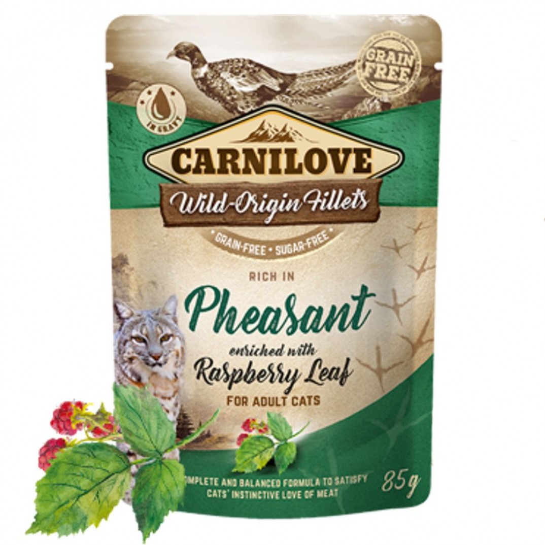 Carnilove zakje natvoer met fazant en frambozen bladderen voor uw kat inhoud 85 gram