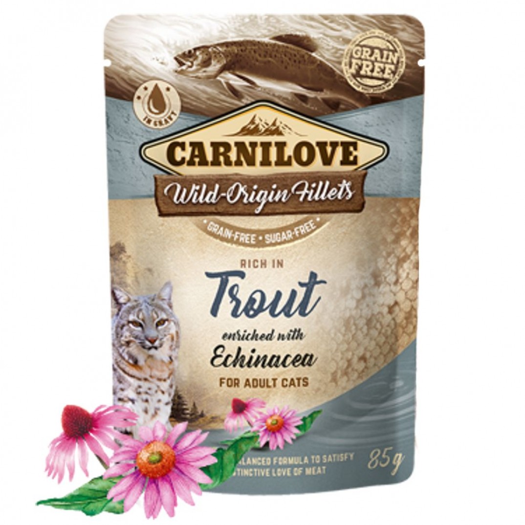 Carnilove zakje natvoer met forel en zonnehoed voor uw kat inhoud 85 gram