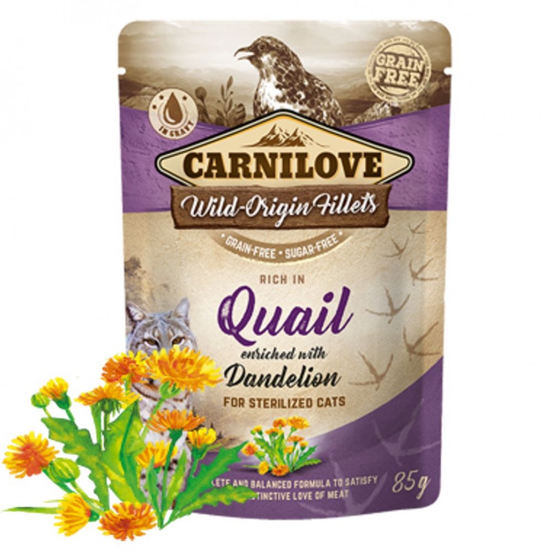 Carnilove zakje voer met kwartel en paardenbloem voor uw kat inhoud 85 gram