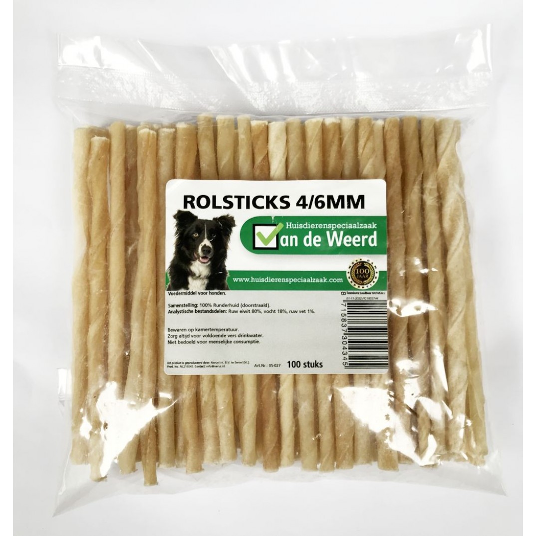 Runderhuid rolsticks 4/6 mm zak 100 st