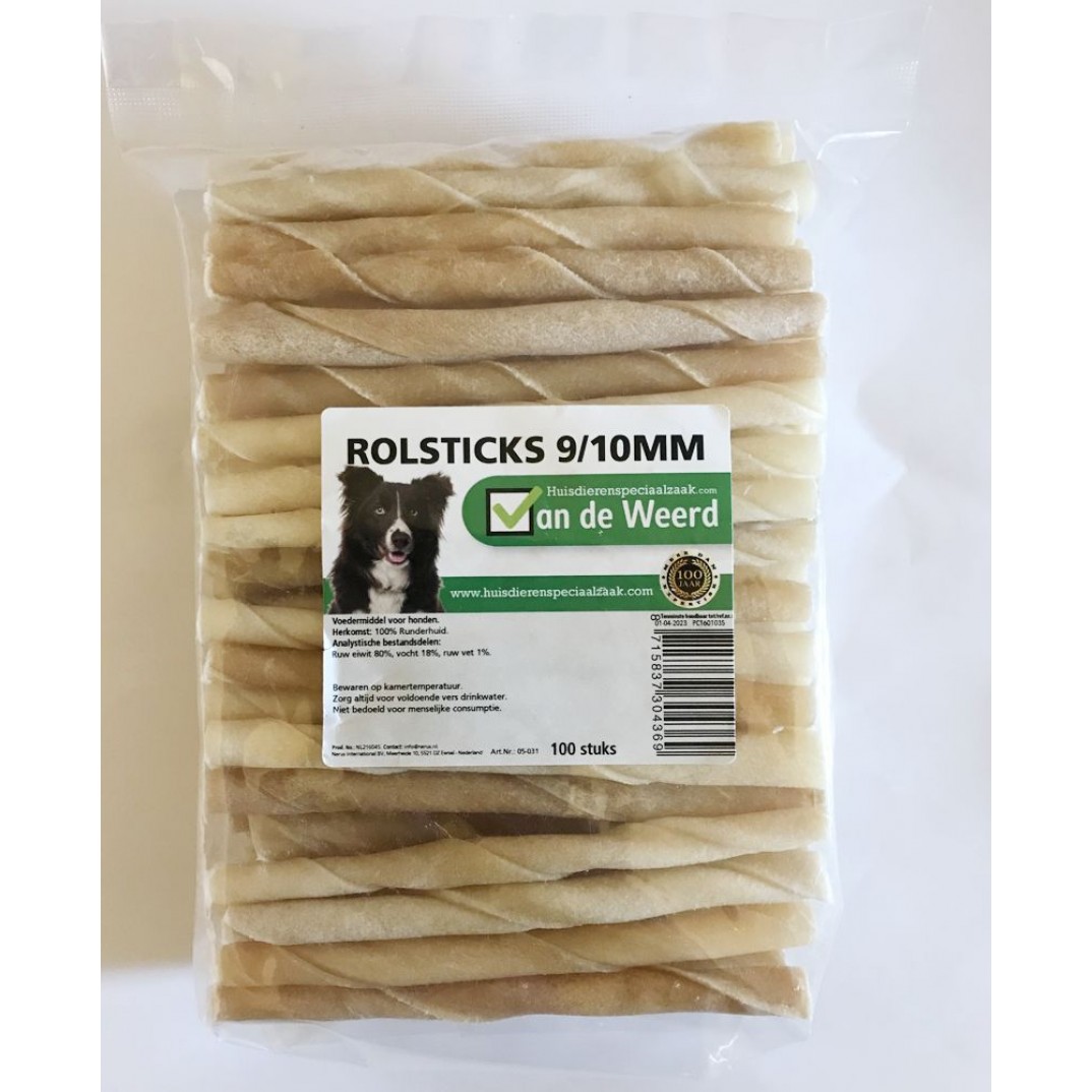 Runderhuid rolsticks 9/10 mm zak 100 st