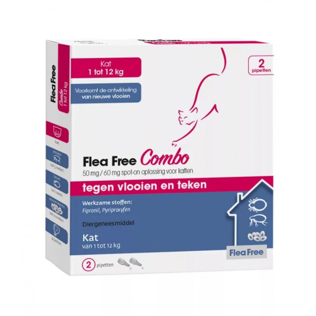Flea Free Combo verpakking voor kat, met Fipronil en Pyriproxyfen