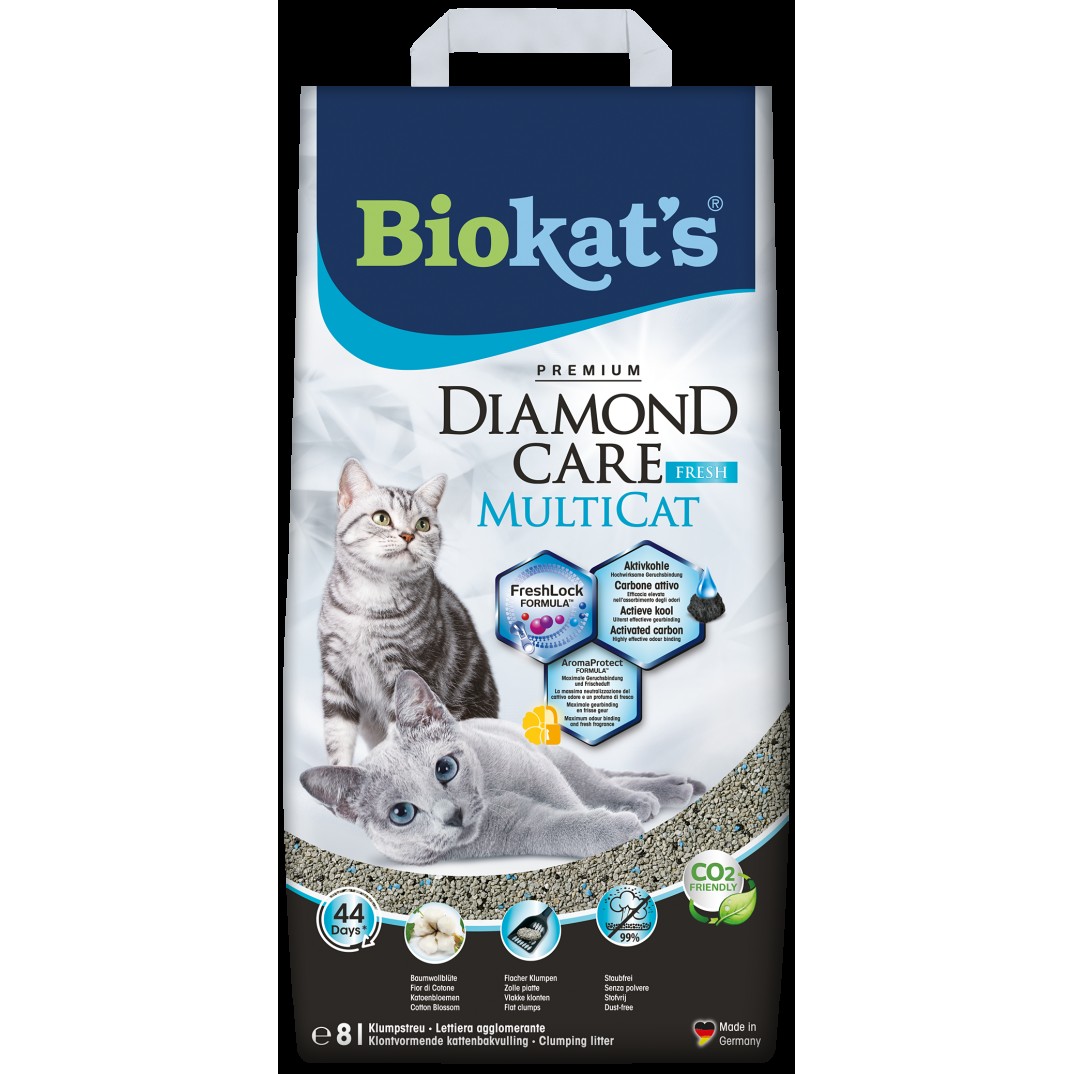 Biokats Diamond Care Fresh MultiCat 8L kattenbakvulling verpakking