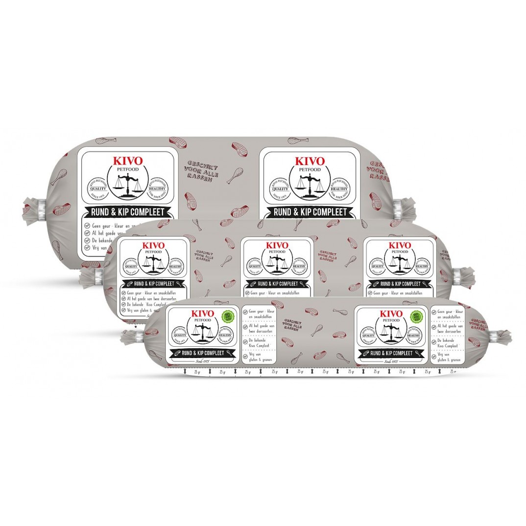 Kivo Compleet Kip en Rund diepvries hondenvoer 500gr