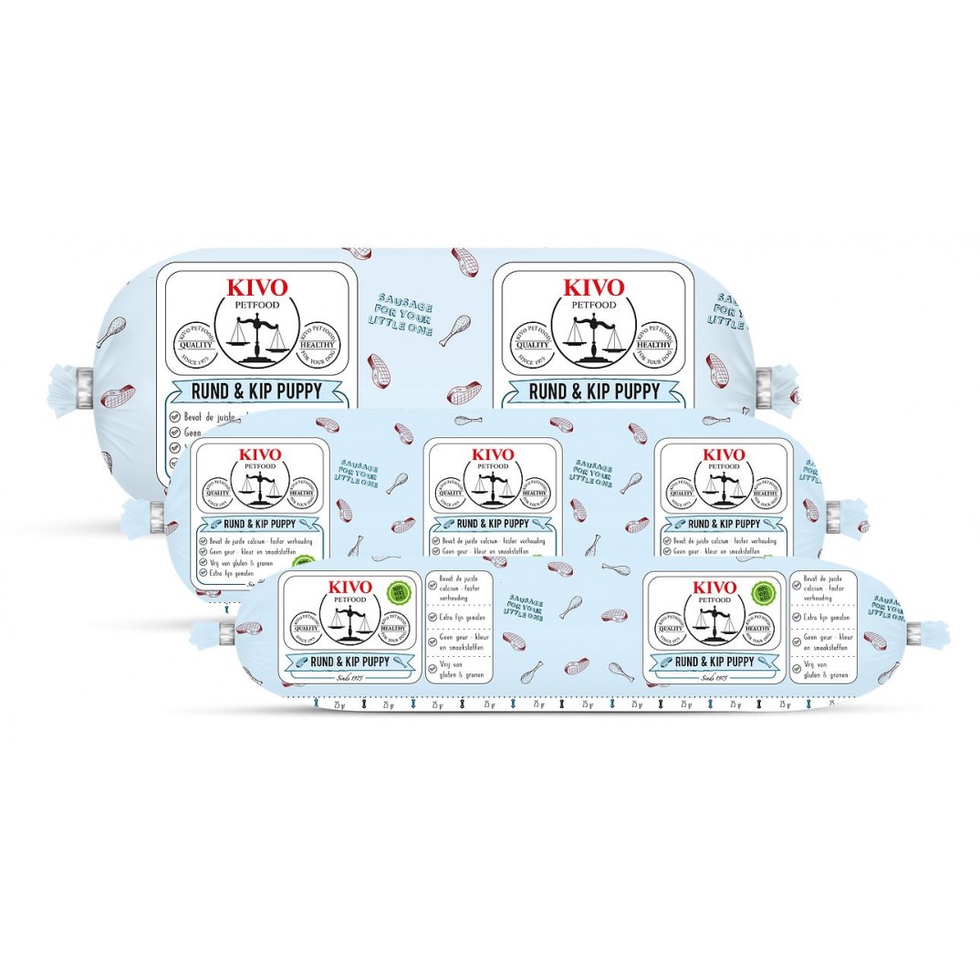Kivo Pup Compleet Kip en Rund diepvries rauw puppyvoer