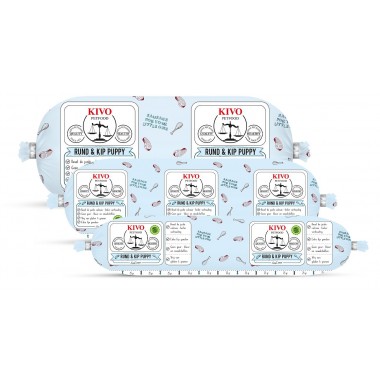 Kivo Compleet Doos rund en kip puppy 1kg Diepvries