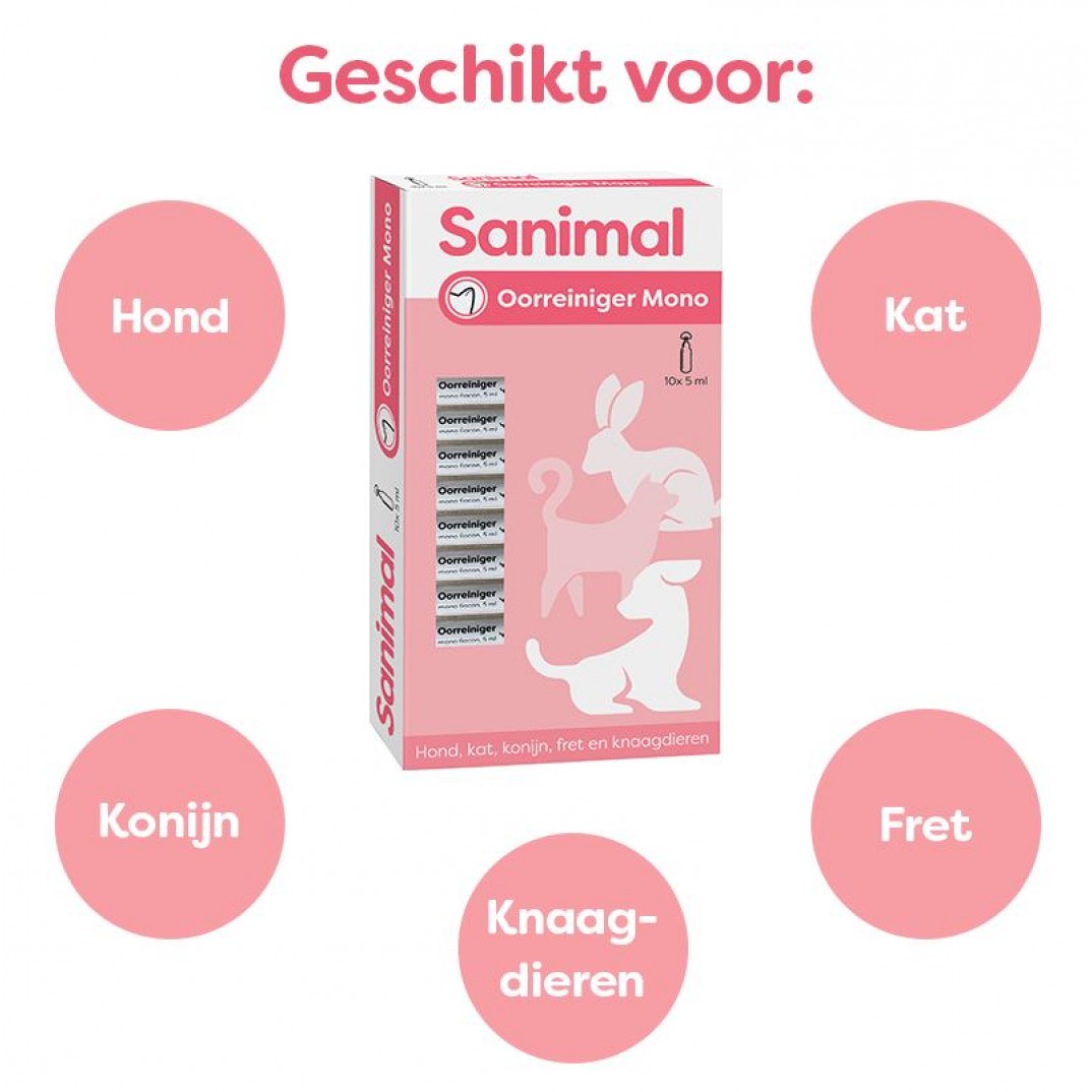 Sanimal Oorreiniger Mono 10x flacons 5ml – oorverzorging huisdieren